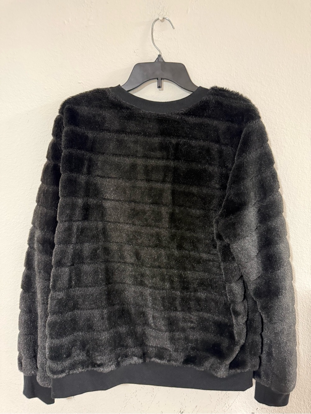 No Boundaries Black Faux-Fur Crewneck Sweater